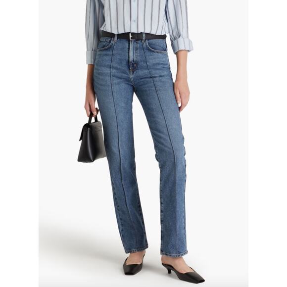 Goldsign Denim - $325 GOLDSIGN Martin High-Rise Straight-Leg Creased Jeans | Sz 26, Mid Denim